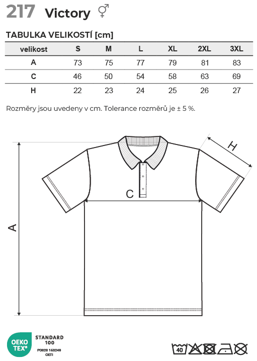217 Victory polokošile unisex Tabulka velikostí